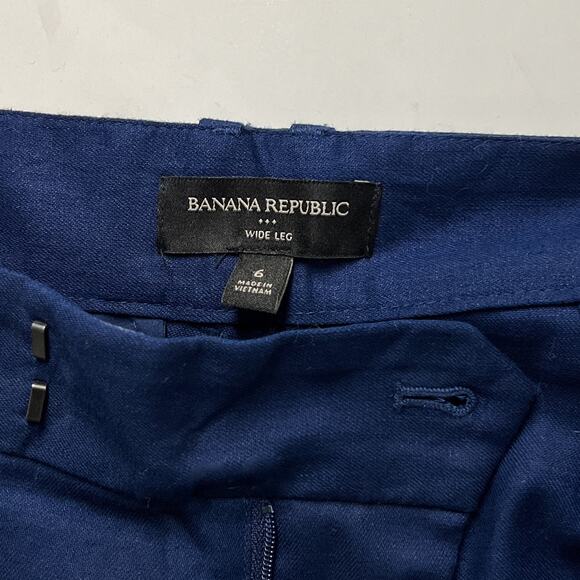 banana republic blue linen cotton high waisted pleated wide leg trousers pants - Picture 7 of 7